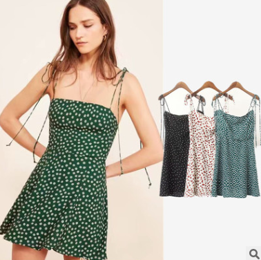 Foreign trade AliExpress printing dress skirt Summer new European and American style slim slim shoulder strap dress