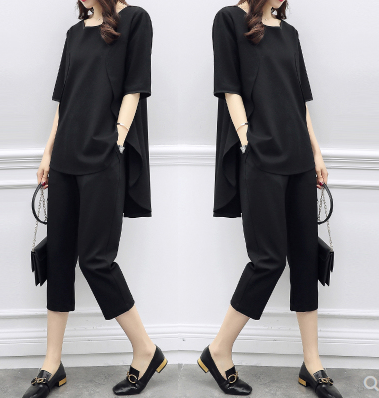 Loose Slim Fashion Suit Short-Sleeved Top Casual Cropped Trousers Two-Piece Suit