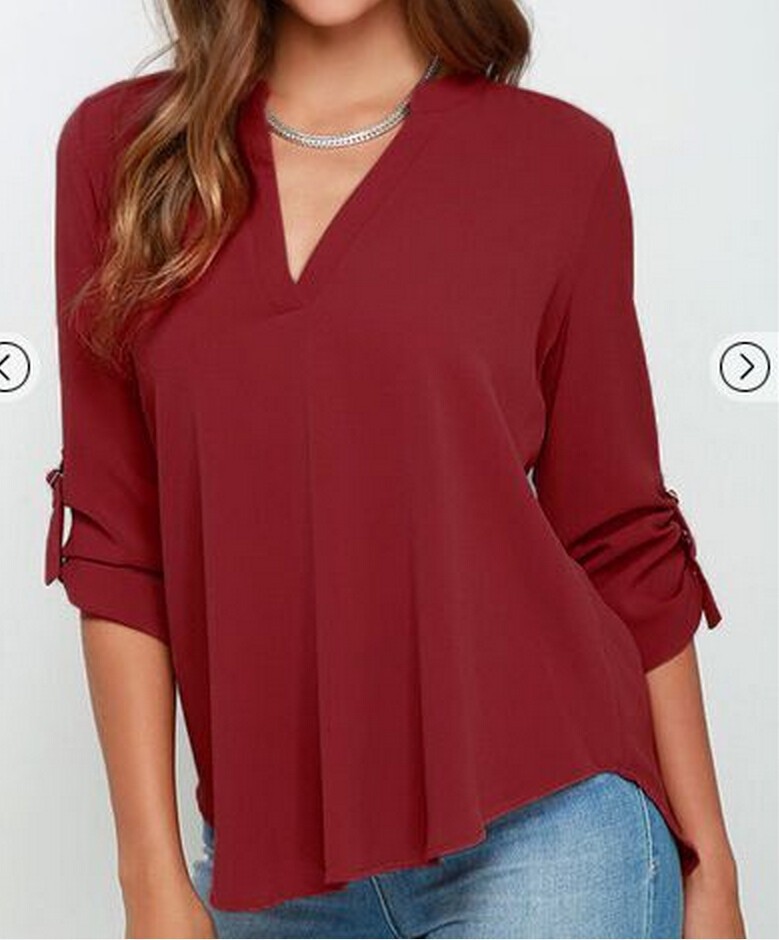 European and American explosion models large size female V-neck wrinkled sleeves loose chiffon shirt