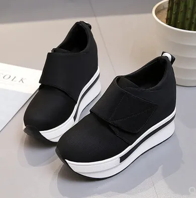 Velcro women's shoes low shoes thick-bottomed muffin with invisible inside increased canvas shoes student shoes Lok Fu shoes autumn and winter mode...