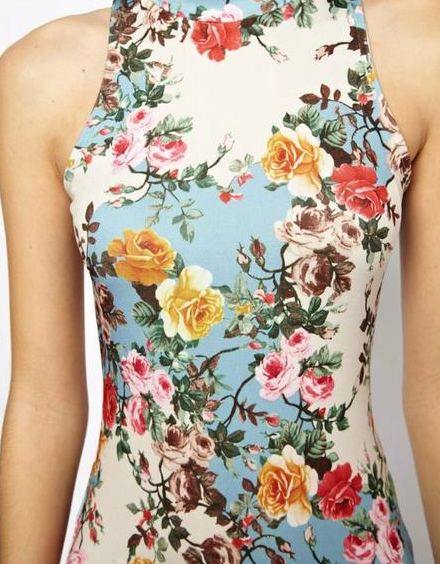 Summer Europe and America Women's Vintage Floral Famous Wind Slim Sleeveless Hip Dress
