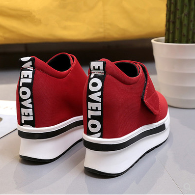 Velcro women's shoes low shoes thick-bottomed muffin with invisible inside increased canvas shoes student shoes Lok Fu shoes autumn and winter models