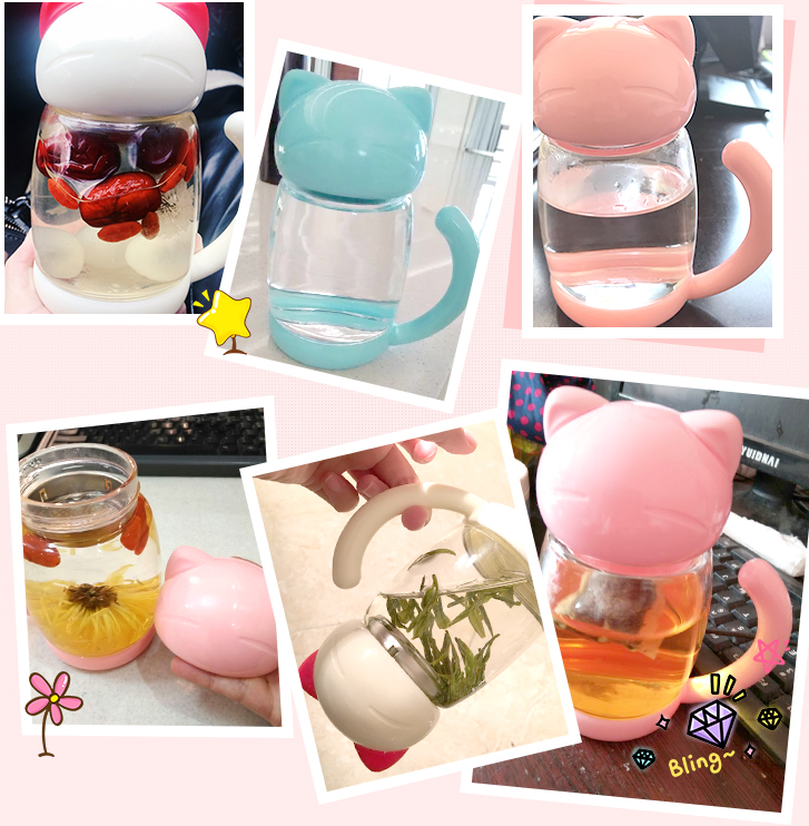 Cute Cat Transparent Glass Tea Cup With Cat Tail Handgrip P