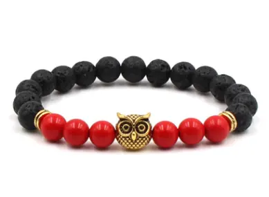8mm Natural Stone Black Lava Volcanic Bracelet Gold Alloy