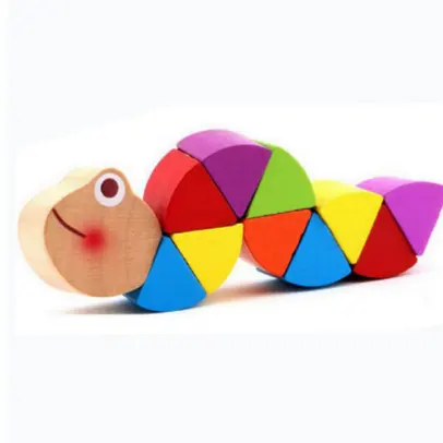 Montessori Educational Wooden Toys Colorful Caterpillars Kid Finger Dexterity