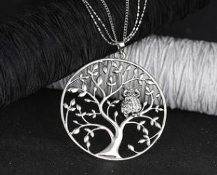 European and American personality owl pendant necklace Cross-border for creative life tree hollow sweater chain pendant