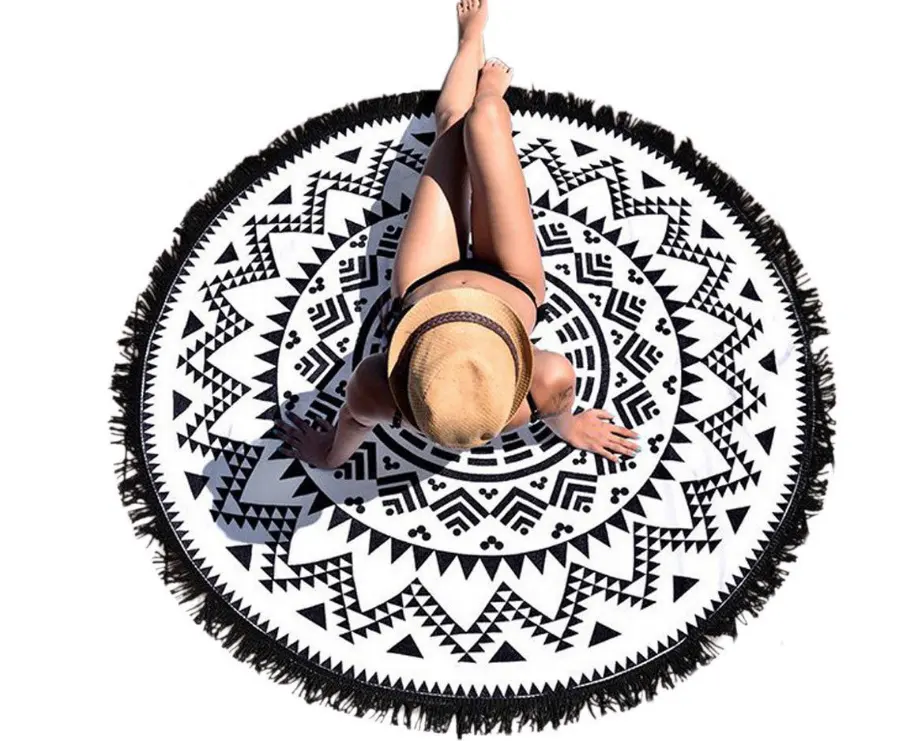 European and American printed tassel round beach