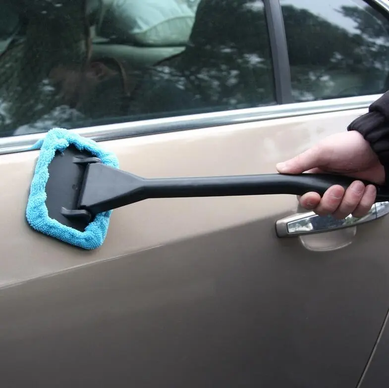 microfiber car window cleaner with brush long handle car washer, windshield wiper, glass cleaning brush washable cloth fabric practice tool – image 2