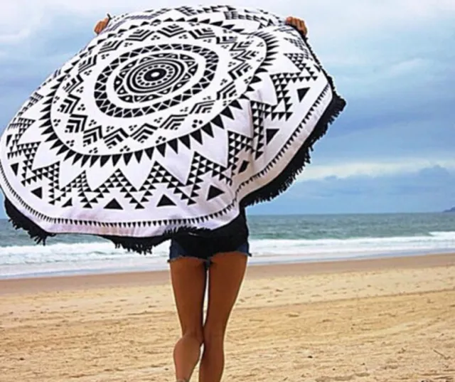 European and American printed tassel round beach mats Seaside yoga mat round beach towels - Shop at LoveMi