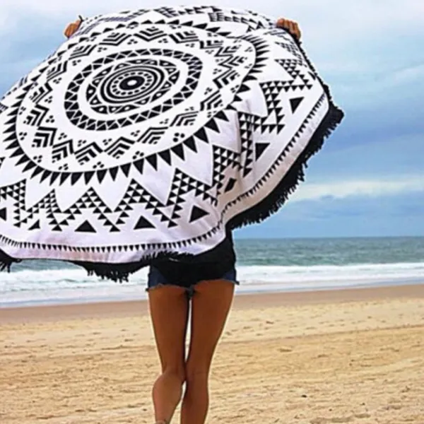 European and American printed tassel round beach mats Seaside yoga mat round beach towels