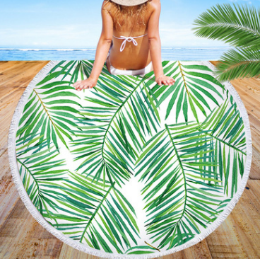 Palm Leaf Round Beach Towel Forest Palm Leaf Beach Towel Shawl Cushion Microfiber — foto 4