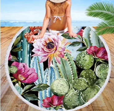 Round beach towel oasis cactus shawl cushion