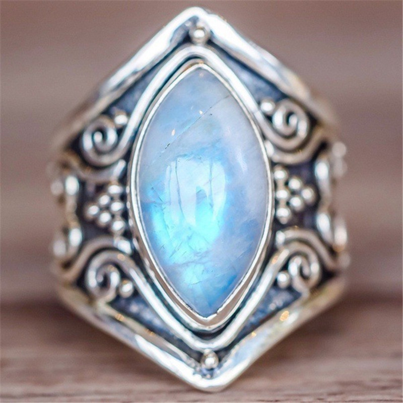 European and American retro Thai silver moon stone ring punk wind exaggerated martial arts accessories