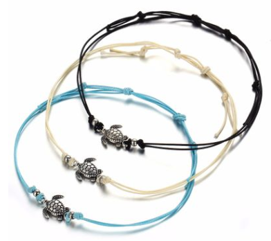 Wish Cross-border New Vintage Wax Rope Turtle Anklet Bracelet Ancient Silver Three-color Turtle Beach Anklet Wholesale
