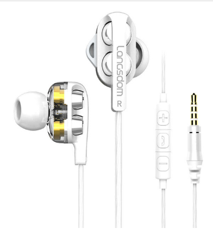 Lanston D4C new quad core dual moving coil eating chicken earphone ear heavy bass with wheat wire controlled mobile phone headset - Image 3