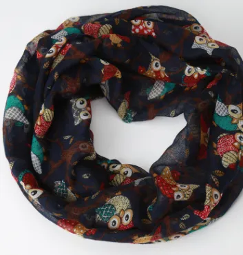 Chamsgend Newly Design Women Ladies Owl Cartoon Print Scarf Warm Wrap Shawl O Neck Rings 160405 Chamsgend Dark Blue - Shop at LoveMi