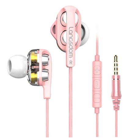 Lanston D4C new quad core dual moving coil eating chicken earphone ear heavy bass with wheat wire controlled mobile phone headset - Image 4
