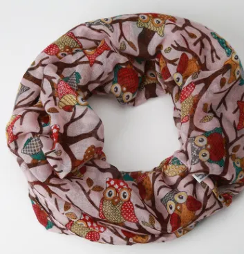 Chamsgend Newly Design Women Ladies Owl Cartoon Print Scarf Warm Wrap Shawl O Neck Rings 160405 Chamsgend Pink - Shop at LoveMi