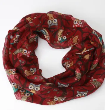 Chamsgend Newly Design Women Ladies Owl Cartoon Print Scarf Warm Wrap Shawl O Neck Rings 160405 Chamsgend Wine Red - Shop at LoveMi