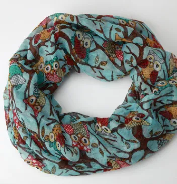 Chamsgend Newly Design Women Ladies Owl Cartoon Print Scarf Warm Wrap Shawl O Neck Rings 160405 Chamsgend Light Blue - Shop at LoveMi