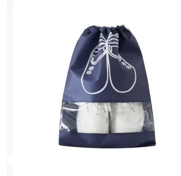 2 Sizes Waterproof Shoes Bag Pouch Storage Travel Bag Portable Tote Drawstring Bag Organizer Cover Non-Woven Laundry Organizador - Navy Blue