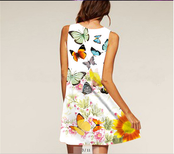 AliExpress Europe and the United States new digital printing round neck sleeveless Amazon hot dress