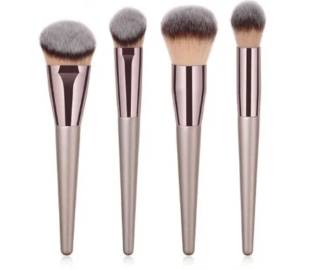 Wooden Handle Champagne Gold Makeup Brush Foundation Beauty Kit
