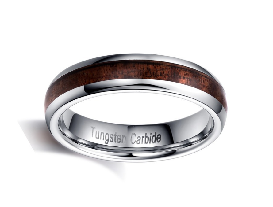 Tungsten gold wood ring