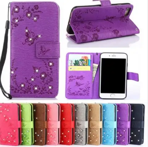Papillon Bling Diamant PU Cuir Flip Couverture Pour