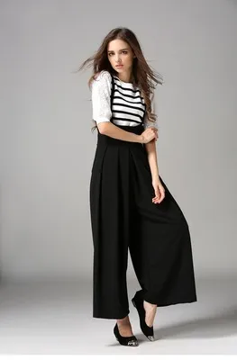 Cropped suspenders wide leg pants Black - Shop at LoveMi