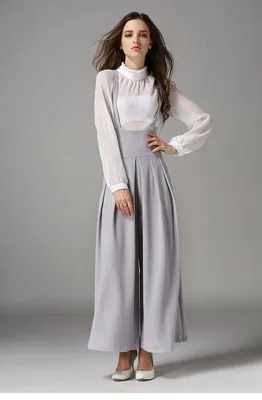 Cropped suspenders wide leg pants Gray - Shop at LoveMi