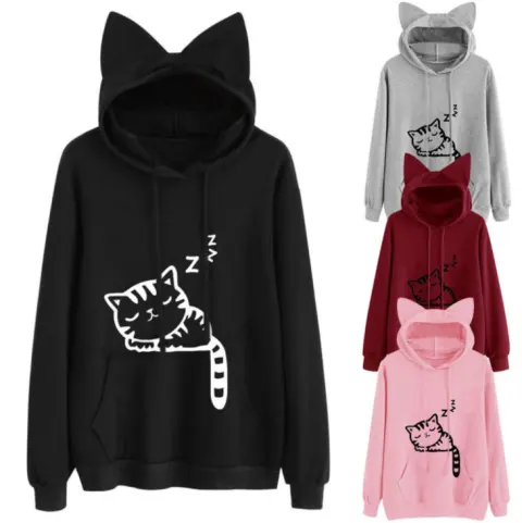 Female Women Casual Hoodies Sweatshirt Long Sleeve Hoody Cute