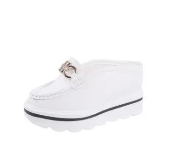 Summer new product Baotou high heeled slippers female wedge with thick bottom half drag inside increased muffin sandals fashion women's shoes White - Shop at LoveMi