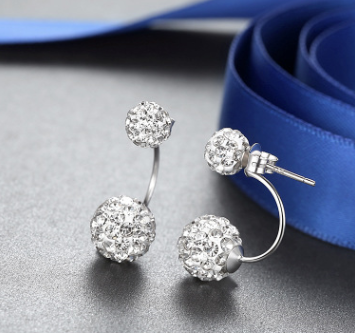 Three wearing method 925 silver earrings female temperament Japanese Korean crystal earrings simple personality wild silver earrings