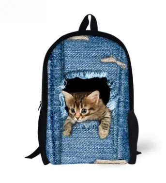 FORUDESIGNS Cat Backpack Cute 3D Animal Denim Backpacks