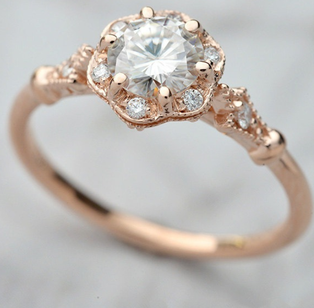 New heart and eight arrows six-prong engagement ring Female European and American personality plated 14k jewelry