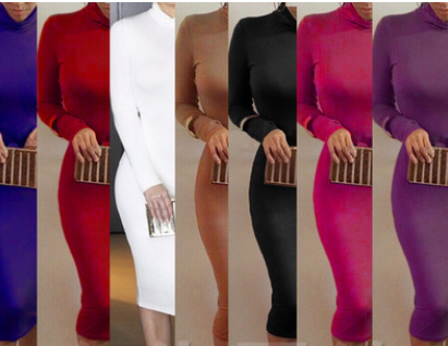 European and American long-sleeved sexy women's nightclub solid color dress