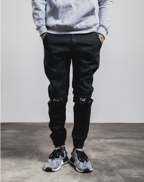 American West Coast street fashion brand hip hop hole elastic patch printing casual trousers male youth beam pants