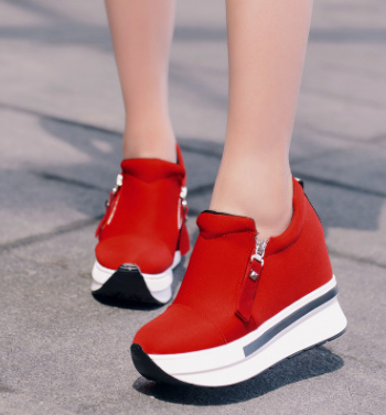 Canvas shoes women's increased spring new casual women's shoes a pedal side zipper muffin bottom women's shoes