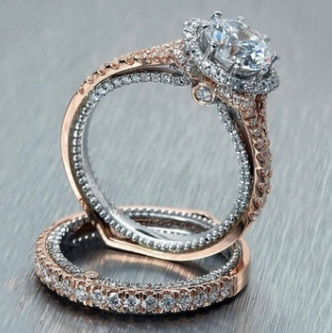 Best selling new 14k rose gold round diamond color separation ring European and American popular engagement ri