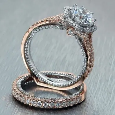 New 14k Rose Gold Round Diamond Color Separation Ring
