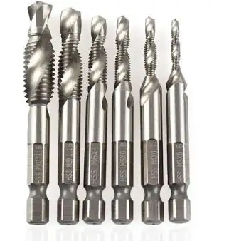 6pcs/set 1/4' Hex HSS High Speed Steel Thread Spiral Screw M3 M4 M5 M6 M8 M10 Me