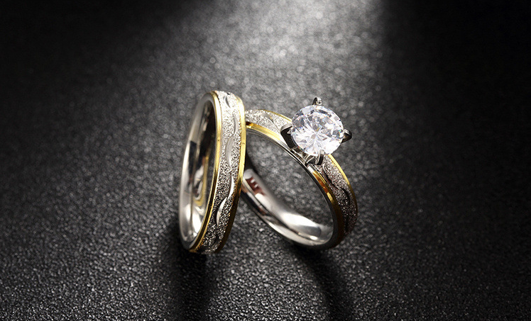 European and American explosions 316L steel ring Creative zircon double layer ring