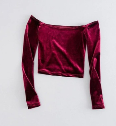 Europe and the United States short gold velvet word collar high waist navel long-sleeved T-shirt