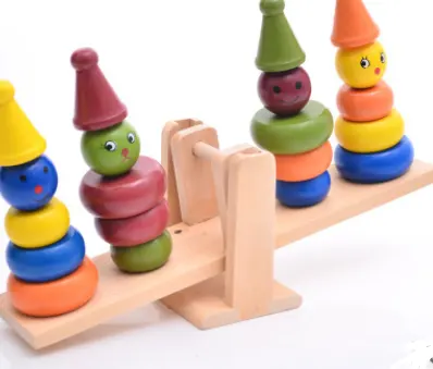 Wooden Clown Balance Children Puzzle Ring Kindergarten Early Childhood