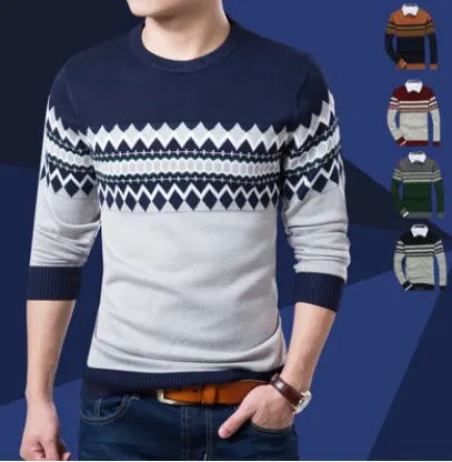 Autumn and Winter Color Matching Sets of Sweaters Slim