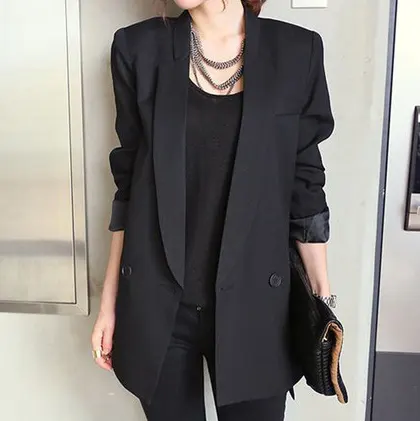 Solid Long Style Black Women Jacket and Blazer Female
