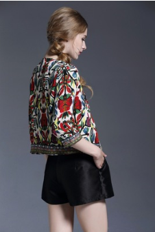 Seven-point sleeve embroidery printing national wind jacket thin top with lining