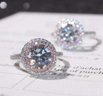 Full Diamond Micro Inlaid Zircon Plated White Gold Double-layer Round Simulation Diamond Ring Female US Version Of The Wedding Ring