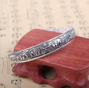 Vintage ethnic wind Thai silver elephant carved bracelet